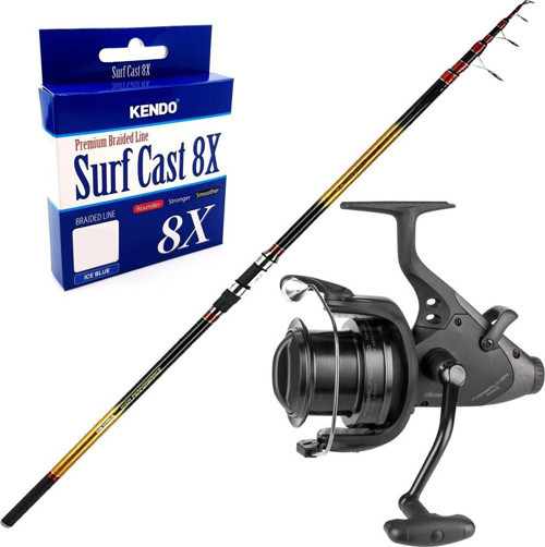 Yüksek Kalite Olta Seti Okuma Savant Surf 420 cm 4 Parça Surf Kamışı&Okuma Powerliner Pro PLP-8000 4+1bb Olt
