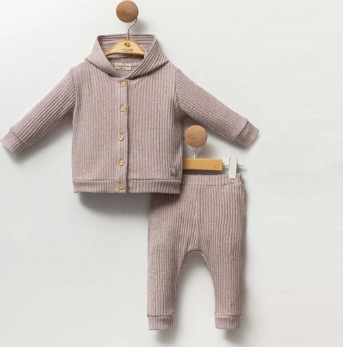 Kapüşonlu Yumuşak Fitilli 2'li Bebek Takımı 473792 Kahverengi