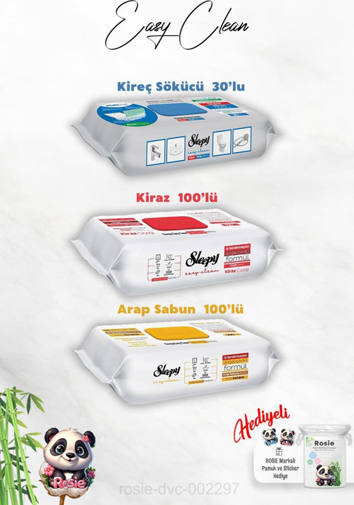 Kireç Sökücü 30'lu, Kiraz ve Arap Sabun Katkılı Sleepy 100'lü Temizlik Havlusu ve Rosie Hediye