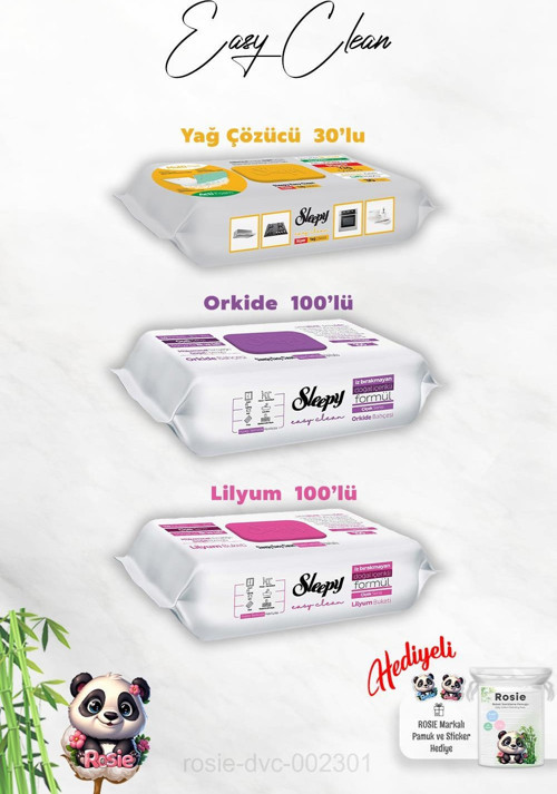 Lilyum ve Orkide Katkılı 100'lü, Yağ Çözücü 30'lu Temizlik Havlusu ve Rosie Hediye