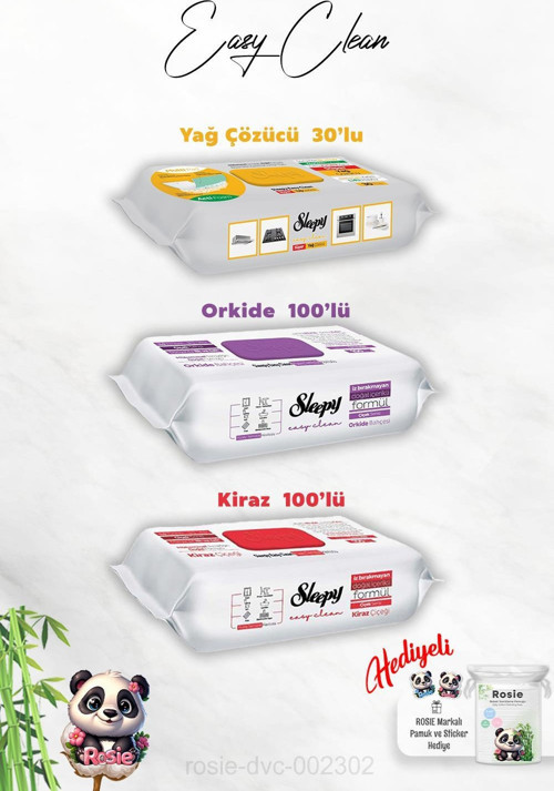 Orkide ve Kiraz Katkılı 100'lü, Yağ Çözücü 30'lu Temizlik Havlusu ve Rosie Hediye
