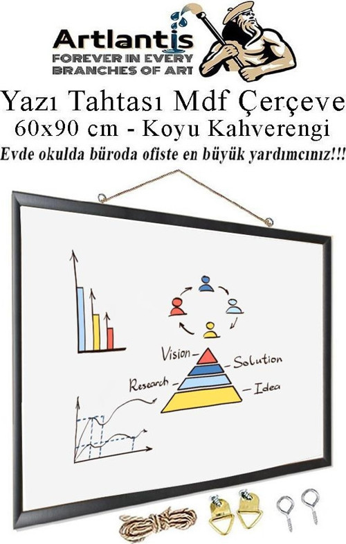 Duvara Monte Beyaz Yazı Tahtası 60x90 cm MDF 1 Adet Laminant Yazı Tahtası Mdf Çerçeveli Askılı Okul Ofis Büro