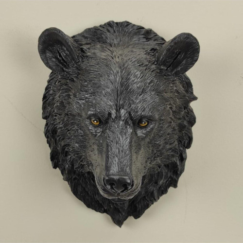 Ayı Kafası Duvar Süsü Siyah Renk - Ürün Boyutu: 24X14X18Cm