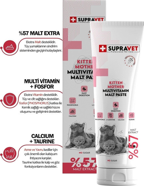 Hamile Ve Yavru Kediler Için Kalsiyum Ve Taurinli Multi Vitamin Kedi Macunu 30 Gr. (%57 Extra Malt)