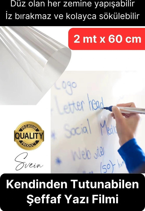 Kendinden Yapışkanlı Şeffaf Tahta Filmi 200x60 cm Okul Kreş Ofis Not Alma Yazı Çalışma Panosu Folyo