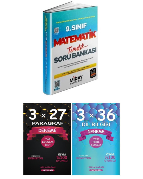 Miray 9. Sınıf Matematik Soru ve Anla Kazan Paragraf Dil Bilgisi Deneme 3lü Set