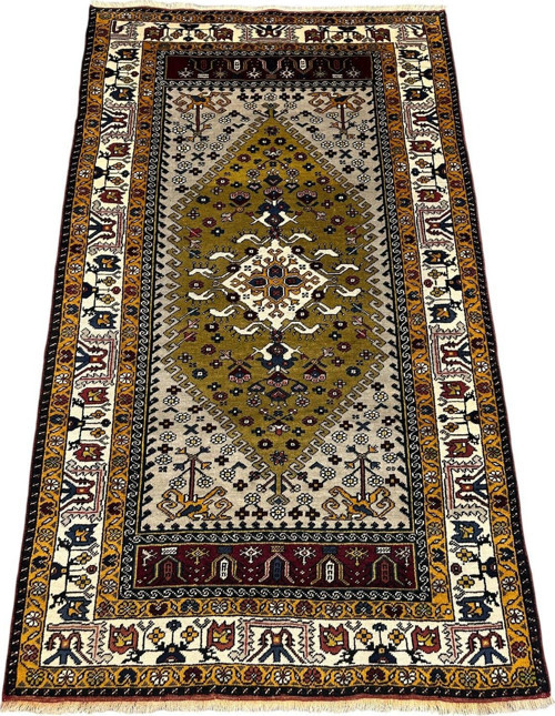 El Dokuma Sıfır Yahyalı Halısı 118x200 cm Yeşil Sarı Kök Boya Yün Halı