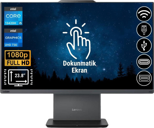 Thinkcentre Neo 50A i5-13420H 32GB 512GB M.2 SSD 12SC001LTR ATL9 23.8" Dokunmatik Ekran Fdos All In One Bilgisaya