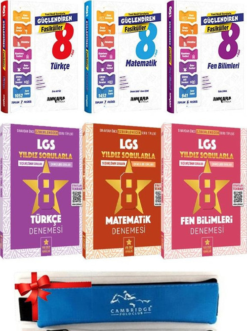 Ankara LGS Türkçe Matematik Fen Güçlendiren Fasikül ve Yıldız Soru 8 li Deneme+Kalemlik 6 Kitap Set