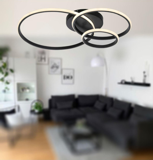 Tt323-Sy 3 Halkalı Mat Siyah Plofonyer ( Beyaz Işık ) Led Avize