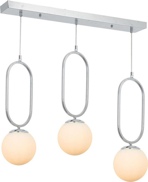 Tt016-3S Kr Krom Kaplama Beyaz Camlı 3 Lü Sıralı Avize