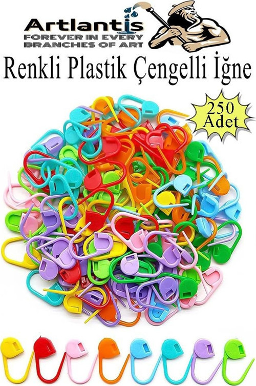 Plastik Çengelli İğne 250 li 1 Paket Örgü Ayracı Renkli Oval Çengelli İğne Klips İlmek Sabitleyici Belirleyici İp Tutucu