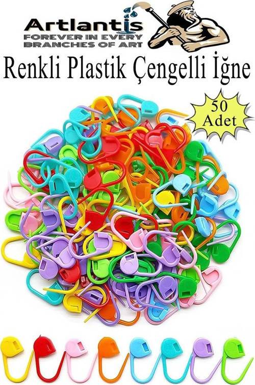 Plastik Çengelli İğne 50 li 1 Paket Örgü Ayracı Renkli Oval Çengelli İğne Klips İlmek Sabitleyici Belirleyici İp Tutucu
