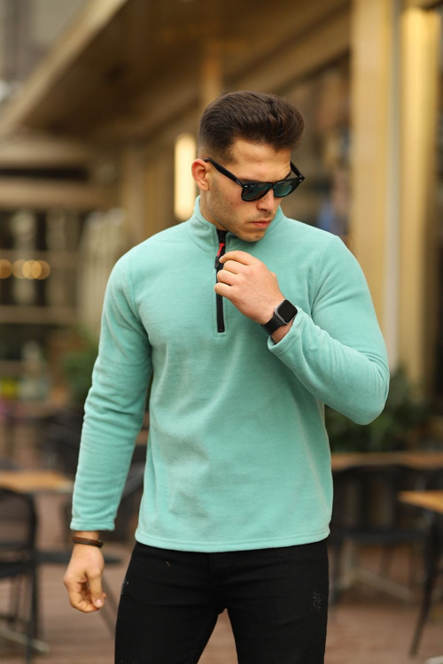 Çağla Shoftsell Erkek Polar Günlük Rahat Standart Yarım Fermuarlı Çepsiz Hırka Outdoor Çağla S