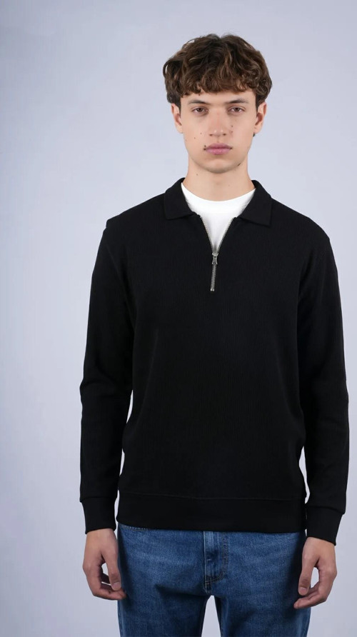Jsco Polo Yaka Fermuarlı Waffle Erkek Sweat