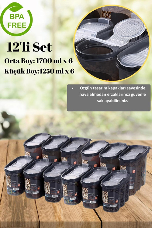12'Li Sızdırmaz Kapaklı Erzak Saklama Kabı Seti 12 X ( 1200 Ml X 1700 Ml)