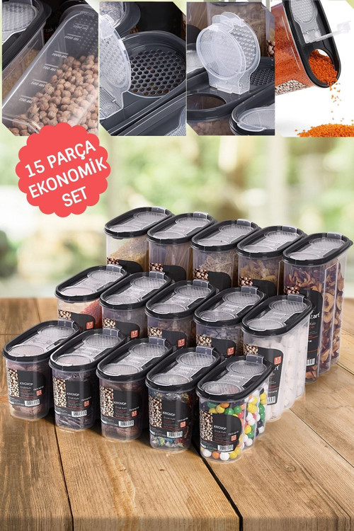 15'Li Sızdırmaz Kapaklı Erzak Saklama Kabı Seti 5 X ( 1200 Ml, 1700 Ml, 2400 Ml ) Kmmsk-01