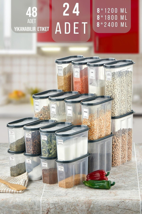 24'Lü Sızdırmaz Kapaklı Erzak Saklama Kabı Seti 8 X ( 1200 Ml, 1700 Ml, 2400 Ml ) Kmmsk-01
