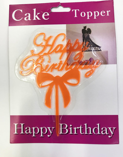 Happy Birthday Yazılı Fiyonklu Pasta Kek Çubuğu Turuncu Renk