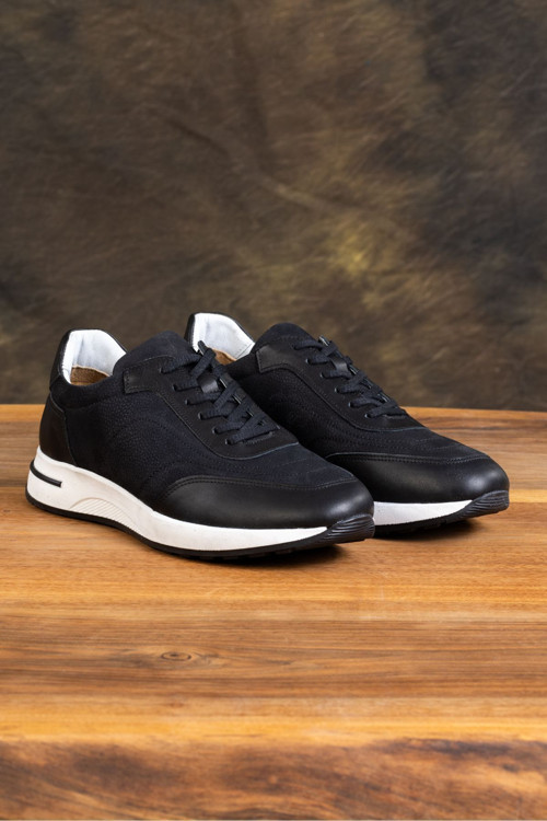 Erkek Hakiki Deri Sneaker, Casual Ayakkabı, %100 Deri Ayakkabı, 4 Mevsim Erkek Sneaker Siyah 40