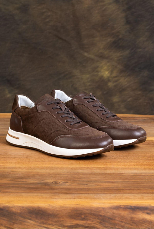 Erkek Hakiki Deri Sneaker, Casual Ayakkabı, %100 Deri Ayakkabı, 4 Mevsim Erkek Sneaker Kahverengi 40