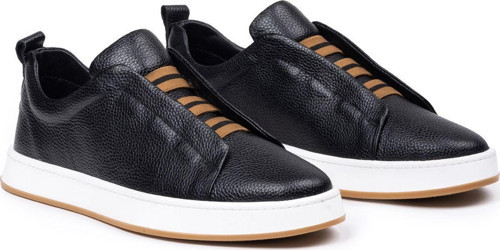 Erkek Hakiki Deri Lastikli Sneaker, Casual Ayakkabı, %100 Deri Ayakkabı, 4 Mevsim Erkek Sneaker Siyah 40