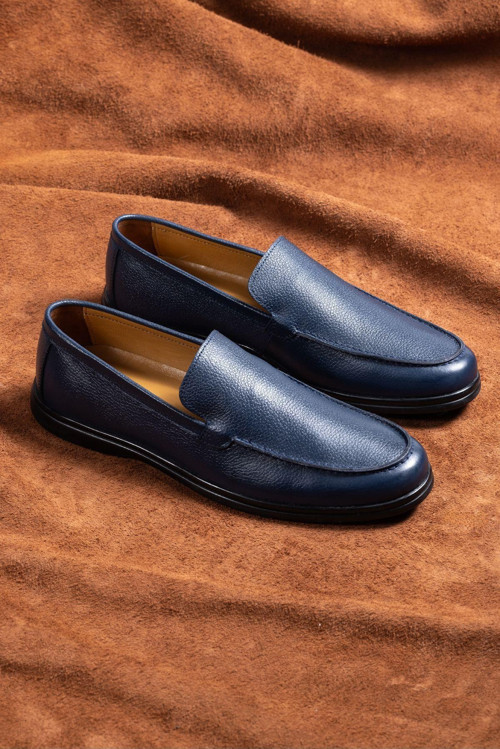 %100 Hakiki Deri Erkek Ayakkabı, Günlük Ayakkabı, Loafer Ayakkabı Lacivert 44