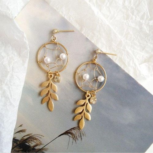 Dreamcatcher Kadın Inci Detaylı Altın Rengi Küpe