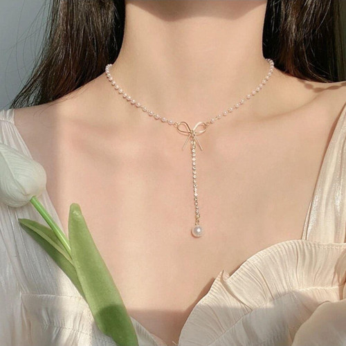 Elegant Bow Pearl Kadın Inci Ve Fiyonk Detaylı Çok Şık Ve Zarif Kolye