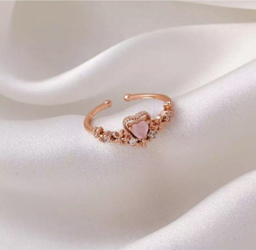 Princess Kadın Kalp Detaylı Altın Ve Pembe Rengi Yüzük