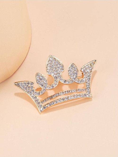 Shiny Crown Parlak Taç Altın Gold Zirkon Taş Detaylı Havalı Broş