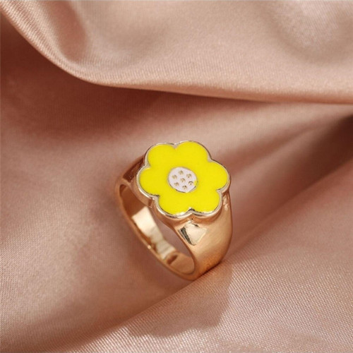 Yellow Flower Sarı Çiçek Sevimli Gold Kadın Tarz Altın Rengi Yüzük