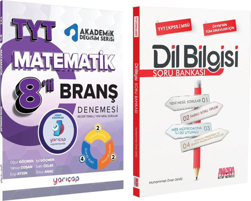 YarıÇap Yayınları TYT Matematik 8 li Branş Denemesi ve AKM Dil Bilgisi Soru Bankası Seti 2 Kitap