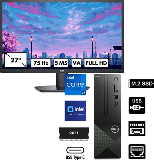 Vostro 3030 i7-12700 40 GB 2 TBSSD UHD Graphics Windows 11 Home + 27" FHD 5MS Monitör N6007VDT3030MTU_SE2725H BT46