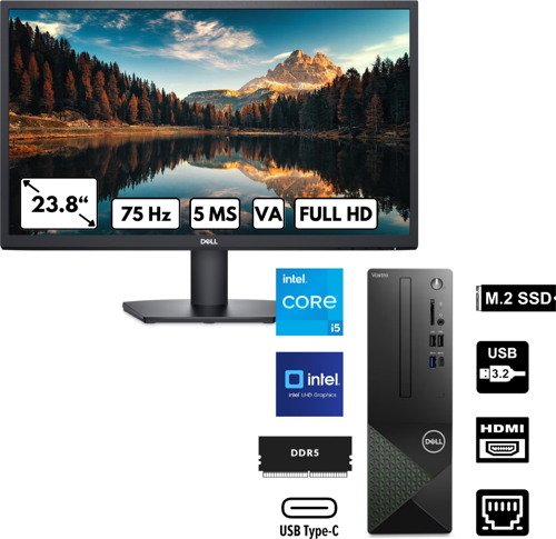 Vostro 3030 i5-12400 16 GB 1 TBSSD UHD Graphics Windows 11 Home + 24" FHD 5MS Monitör N6004VDT3030MTU_SE2425H BT25
