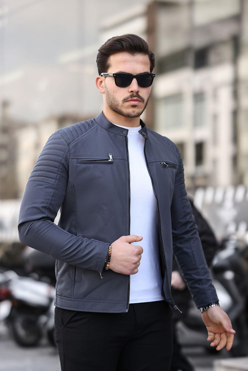 Erkek Gri Su Ve Rüzgar Geçirmez Slim Fit Astarlı Mevsimlik Mont