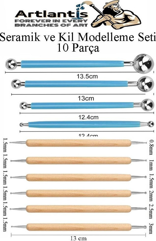 Top Uçlu Seramik ve Kil Modelleme Seti 10lu 1 Paket Polimer Kil Şekillendirme Çömlek Oyma Çiçek Marzipan Mandala Top Ütü