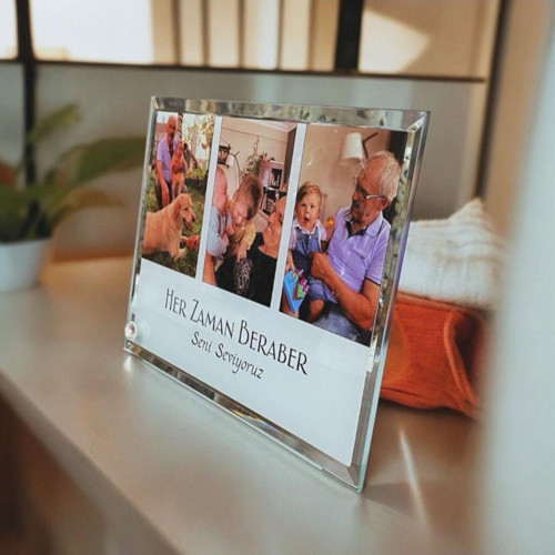Her Zaman Beraber 3 Fotoğraflı Ayna Kenarlı Cam Çerçeve Beyaz 18x23 cm