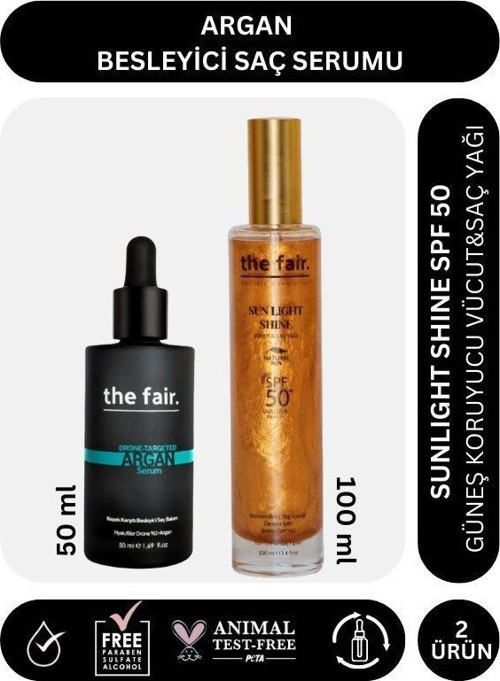 . Argan Besleyici Saç Serumu 50 ml ve Sunlight Shine SPF 50 Güneş Koruyucu Saç Yağı 100 ml