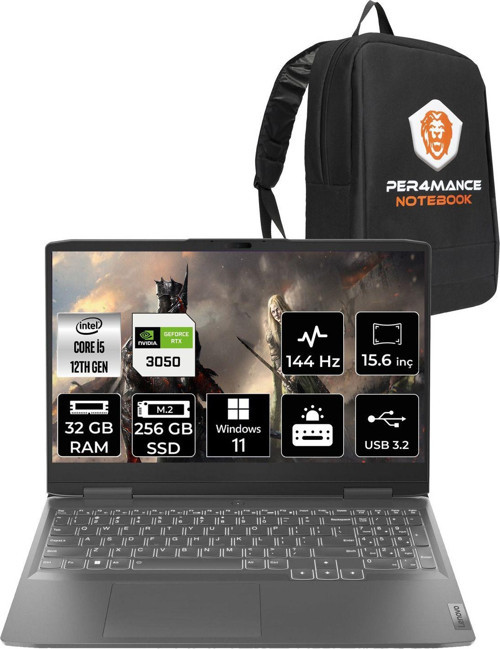 Loq İ5-12450H 32Gb 256Gb Ssd Rtx3050/6Gb 15.6" Fhd 144Hz W11P 82Xv00Wytx & Per4 Çanta