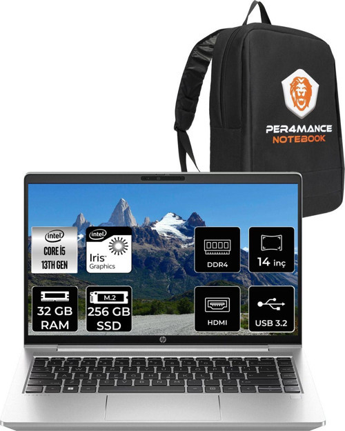 Probook 440 G10 İ5 1334U 32Gb Ram 256Gb Ssd 14'' Fhd Ips Fdos Dizüstü Bilgisayar & Per4 Çanta
