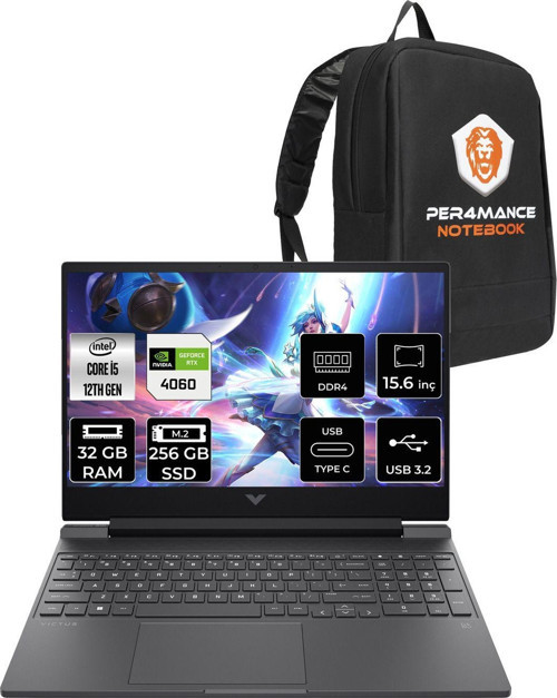Victus 15 İ5 12500H 32Gb 256Gb Ssd Rtx4060/8Gb 144Hz 15.6'' Fhd Fdos Gaming Laptop & Per4 Çanta
