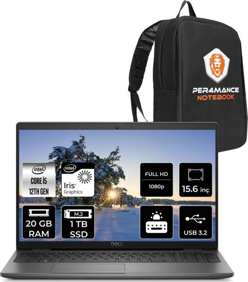 Latitude 3540 Intel Core İ5 1235U 20Gb 1Tb Ssd 15.6" Fhd Fdos & Per4 Çanta