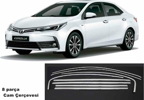 Toyota Corolla Cam Çerçevesi Kromu 8 parça Nikelajı Komple 2014-2018 araı modeller