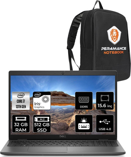Latitude 3550 İ7 1355U 32Gb 512Gb Ssd 15.6'' Fhd Fdos Dizüstü Bilgisayar & Per4 Çanta