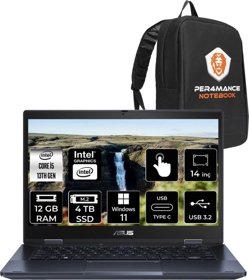 Expertbook B3 Flip İ5 1335U 12Gb Ram 4Tb Ssd 14" Fhd W11H Dokunmatik Bilgisayar & Per4 Çanta