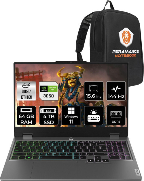 Loq İ7-13650Hx 64Gb 4Tb Ssd Rtx3050/6Gb 15.6" Fhd 144Hz W11H 83Dv00G5Tr & Per4 Çanta