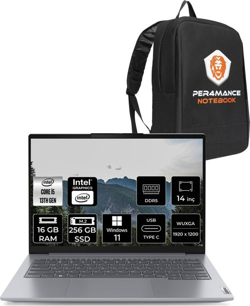 Thinkbook 14 G6 İ5 13420H 16Gb Ddr5 256Gb Ssd 14'' Fhd+ W11H Dizüstü Bilgisayar & Per4 Çanta