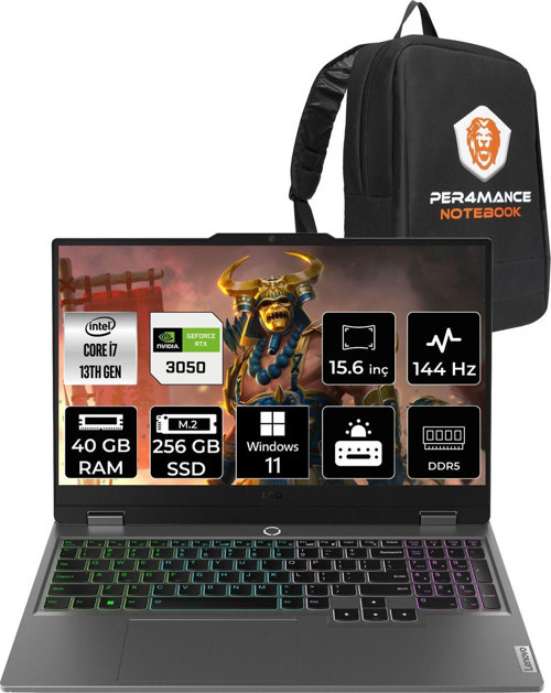 Loq İ7-13650Hx 40Gb 256Gb Ssd Rtx3050/6Gb 15.6" Fhd 144Hz W11P 83Dv00G5Tr & Per4 Çanta
