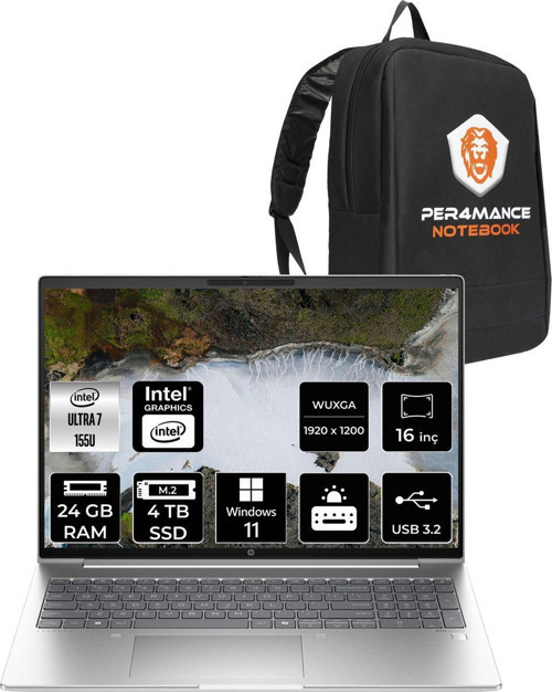 Probook 460 İntel Core Ultra 7 155U 24Gb 4Tb Ssd 16'' Wuxga W11H A23Bcea & Per4 Çanta